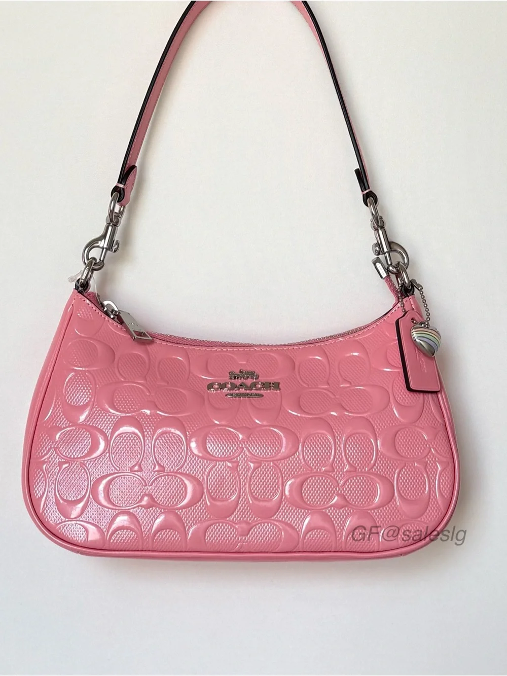 NWT Coach Teri Shoulder&Crossbody Bag Pink Patent Leather  Heart Charm CDA98